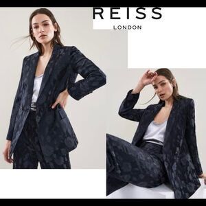 REISS Peony jacket jacquard double breasted blazer in navy Sz 6 NWOT